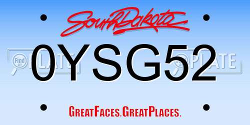 0YSG52 South Dakota License Plate