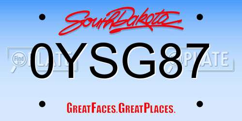 0YSG87 South Dakota License Plate