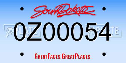 0Z00054 South Dakota License Plate