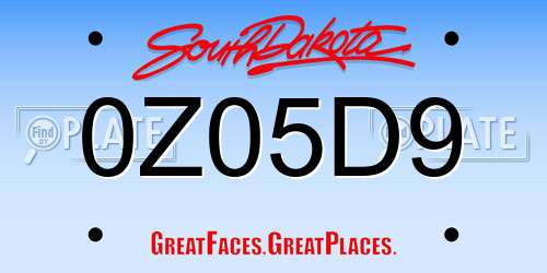 0Z05D9 South Dakota License Plate