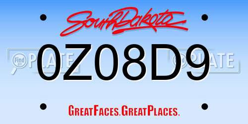 0Z08D9 South Dakota License Plate