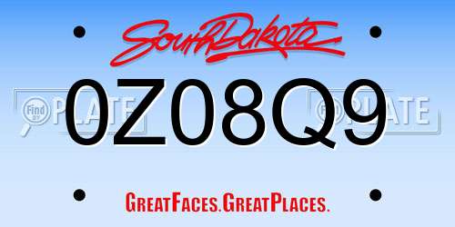 0Z08Q9 South Dakota License Plate