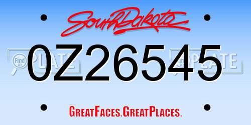 0Z26545 South Dakota License Plate