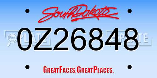 0Z26848 South Dakota License Plate