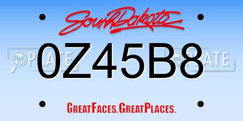 0Z45B8 South Dakota License Plate