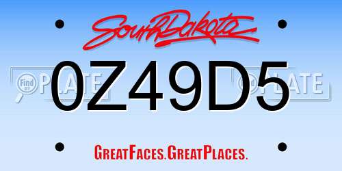 0Z49D5 South Dakota License Plate