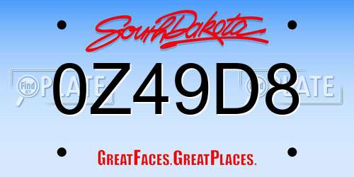 0Z49D8 South Dakota License Plate