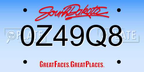 0Z49Q8 South Dakota License Plate