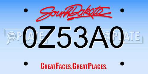 0Z53A0 South Dakota License Plate