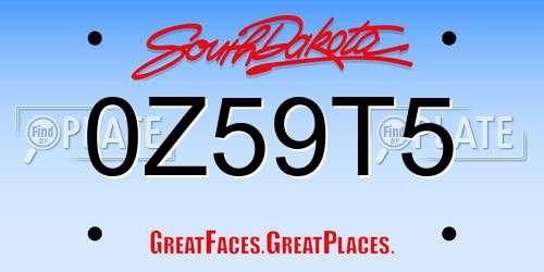 0Z59T5 South Dakota License Plate
