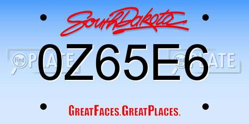 0Z65E6 South Dakota License Plate