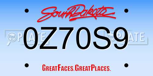 0Z70S9 South Dakota License Plate