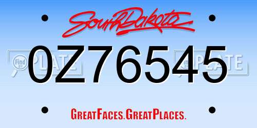 0Z76545 South Dakota License Plate