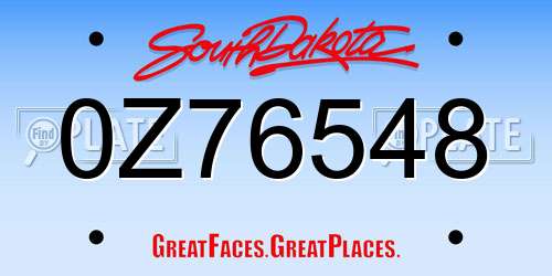 0Z76548 South Dakota License Plate