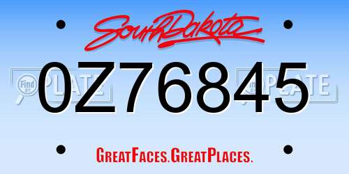 0Z76845 South Dakota License Plate