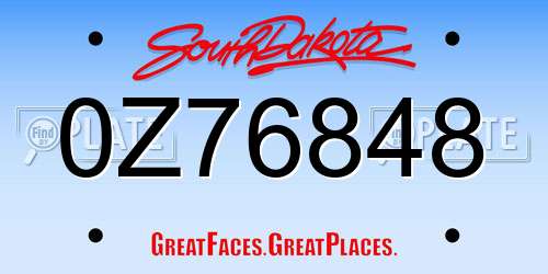 0Z76848 South Dakota License Plate