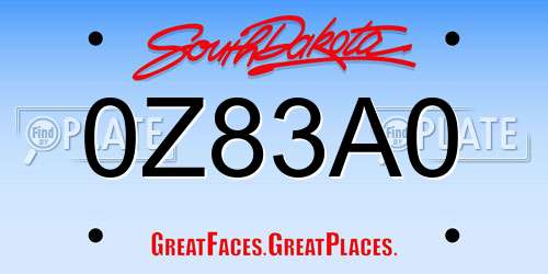 0Z83A0 South Dakota License Plate