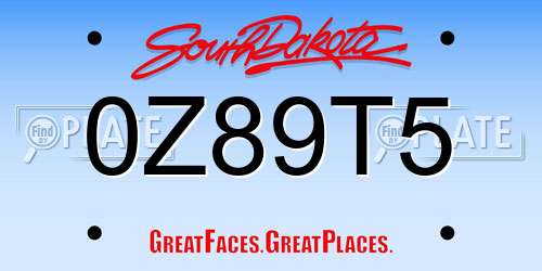 0Z89T5 South Dakota License Plate