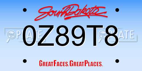 0Z89T8 South Dakota License Plate