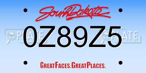 0Z89Z5 South Dakota License Plate