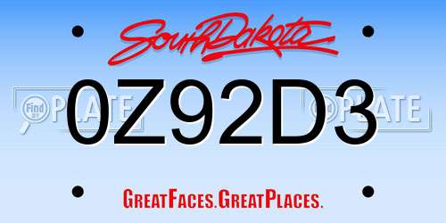 0Z92D3 South Dakota License Plate
