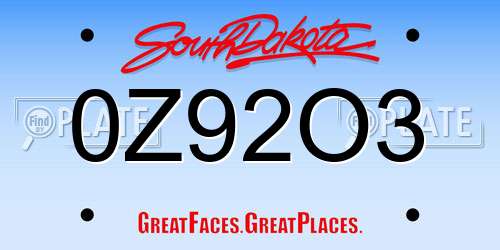 0Z92O3 South Dakota License Plate