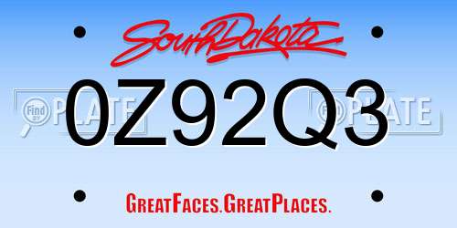 0Z92Q3 South Dakota License Plate