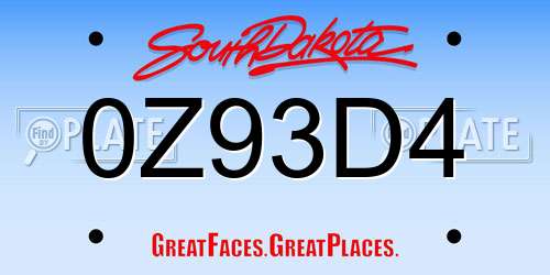 0Z93D4 South Dakota License Plate