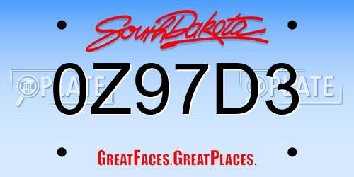 0Z97D3 South Dakota License Plate