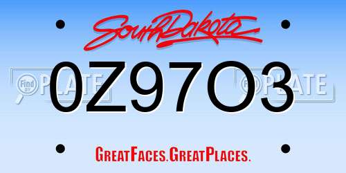 0Z97O3 South Dakota License Plate