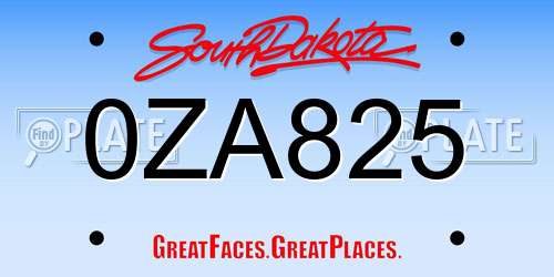 0ZA825 South Dakota License Plate