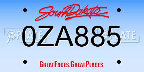 0ZA885 South Dakota License Plate