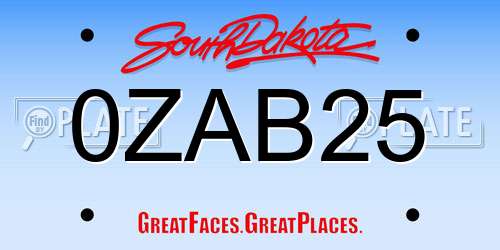 0ZAB25 South Dakota License Plate