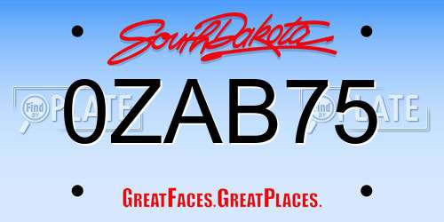 0ZAB75 South Dakota License Plate
