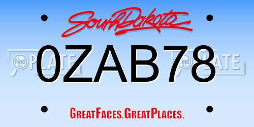 0ZAB78 South Dakota License Plate