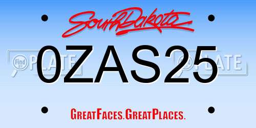 0ZAS25 South Dakota License Plate