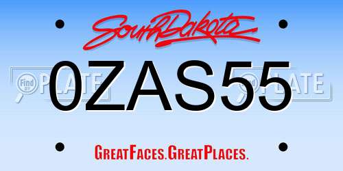 0ZAS55 South Dakota License Plate
