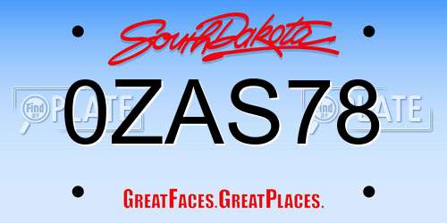 0ZAS78 South Dakota License Plate