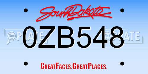 0ZB548 South Dakota License Plate