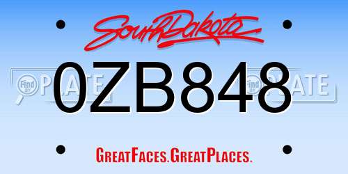 0ZB848 South Dakota License Plate