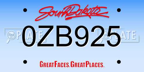 0ZB925 South Dakota License Plate