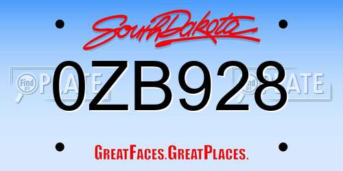0ZB928 South Dakota License Plate