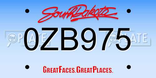 0ZB975 South Dakota License Plate