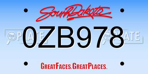 0ZB978 South Dakota License Plate