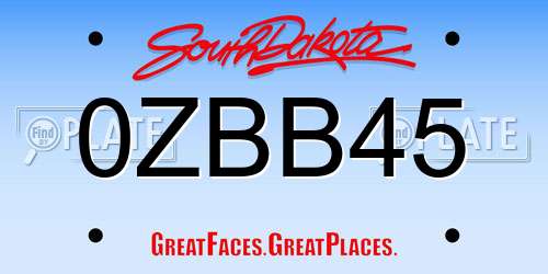 0ZBB45 South Dakota License Plate