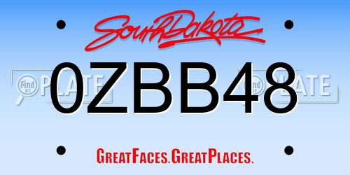 0ZBB48 South Dakota License Plate
