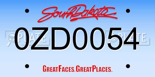 0ZD0054 South Dakota License Plate