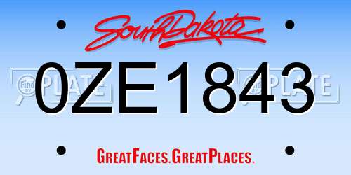 0ZE1843 South Dakota License Plate