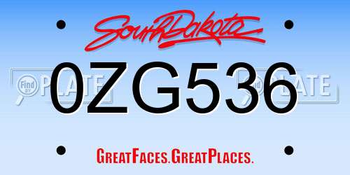 0ZG536 South Dakota License Plate