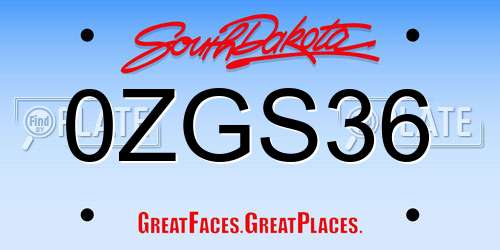 0ZGS36 South Dakota License Plate
